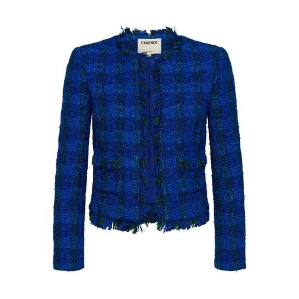L'AGENCE Angelina Tweed Blazer Pop Cobalt Green‎ Multi Size 2 New with Tags